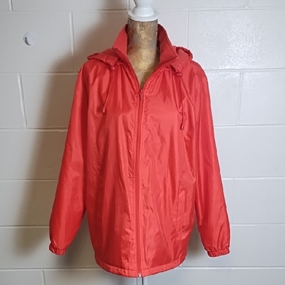 Totes Orange Utility Jacket with Zip off Hood Elastic Cuffs Fleece Lined Pockets